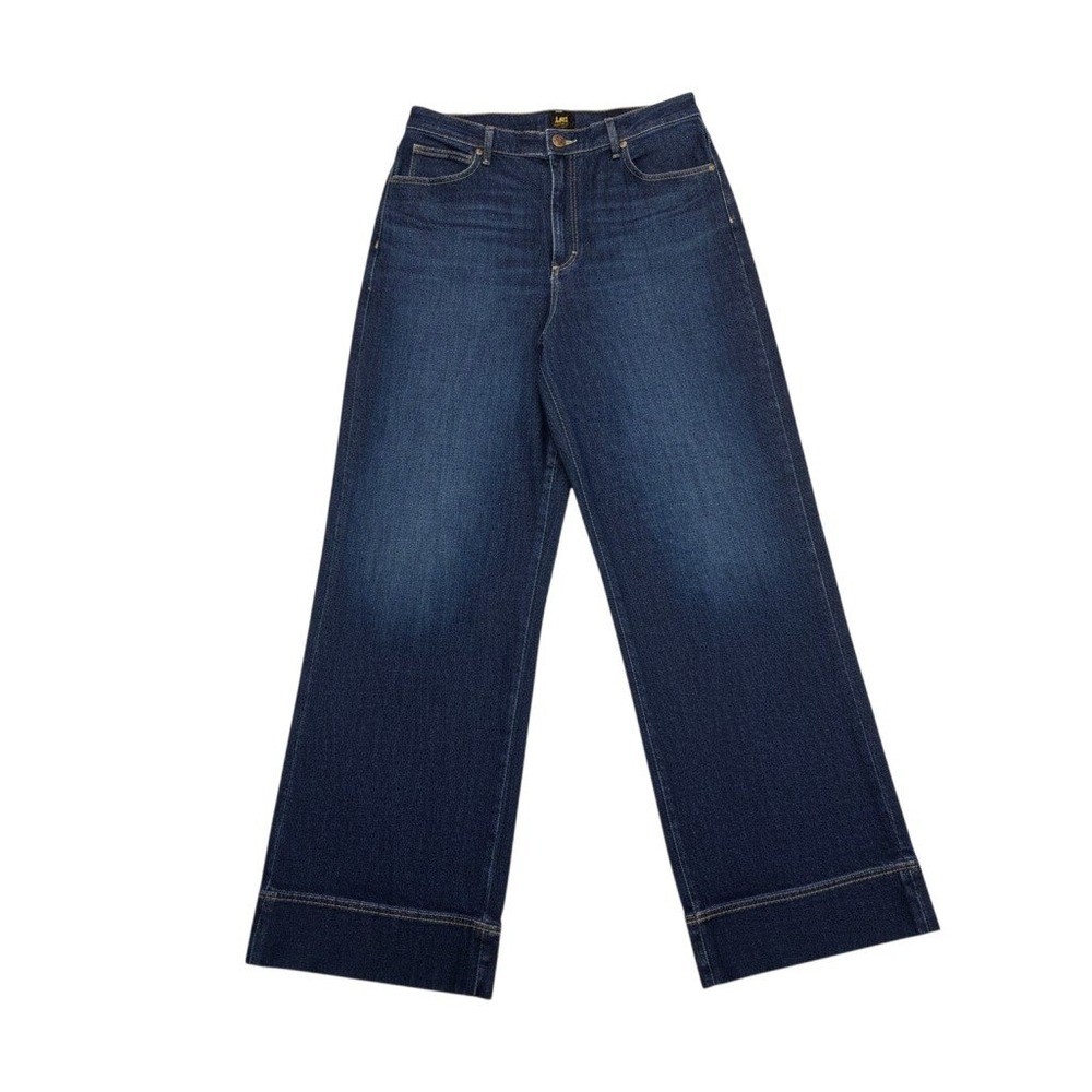 Lee Womens High Rise Wide Leg Jeans Dark Wash Indigo Denim 33x31 Baggy Retro - Picture 2 of 10